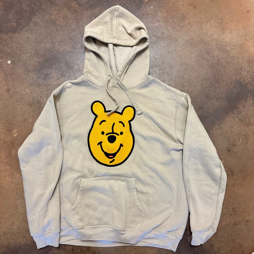 Disney Winnie the‎ Pooh Hoodie Sand Color Block Pullover Sweatshirt XL